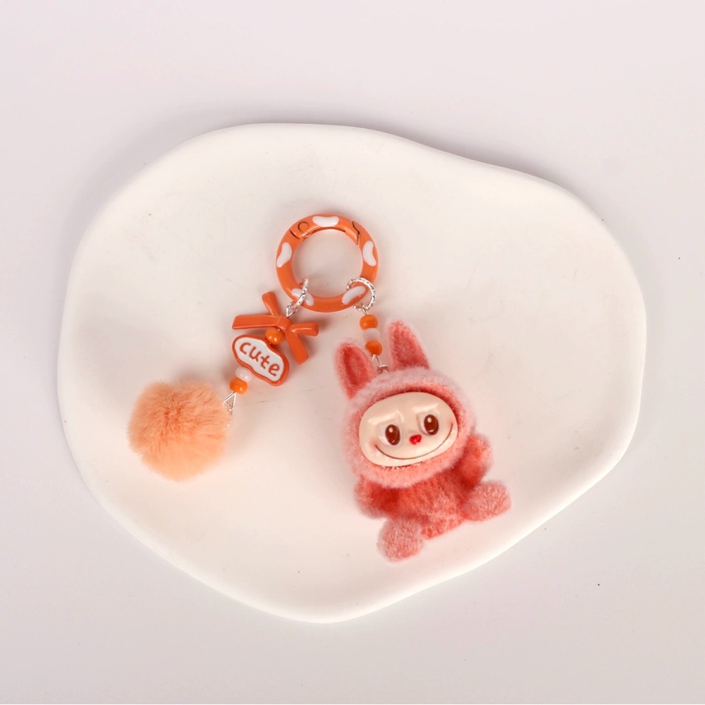 10PCs Fuzzy Labubu Keychains with Pom-pom. Cute Monster Bunny Charm-Not Pop Mart - Picture 12 of 16